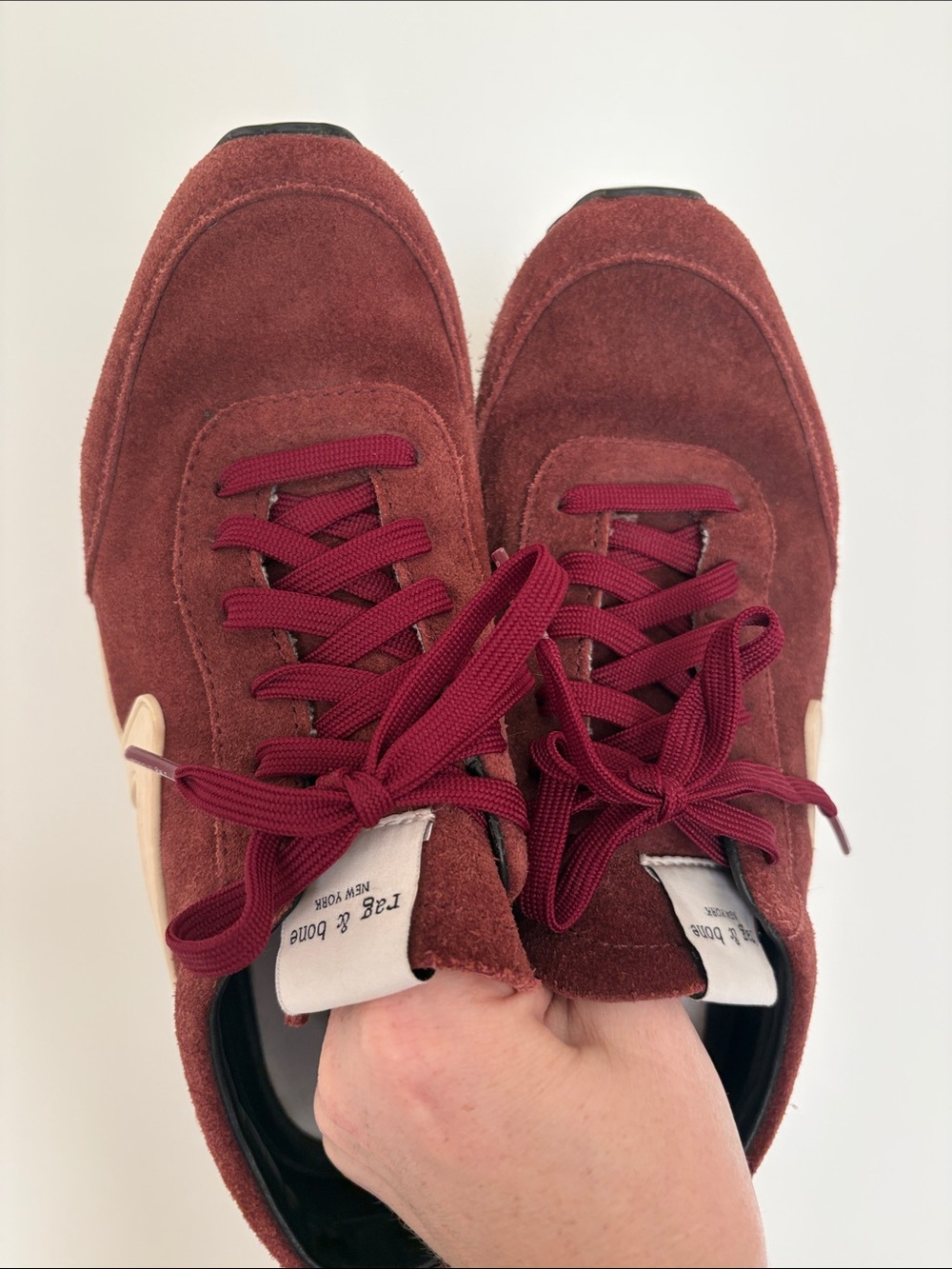 rag & bone Burgundy Suede Runner Sneakers with Cream Accent - Picture 4 of 13